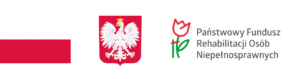 od lewej flaga RP godło RP logo pfron